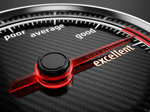 Speedometer with pin pointing to 'excellent'