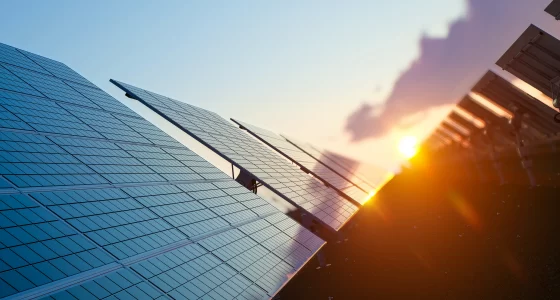 L&R Renewables solar panel with sunrise appearing in background