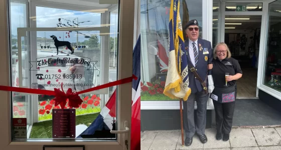 The Crafty Black Dog shop with owner standing outside